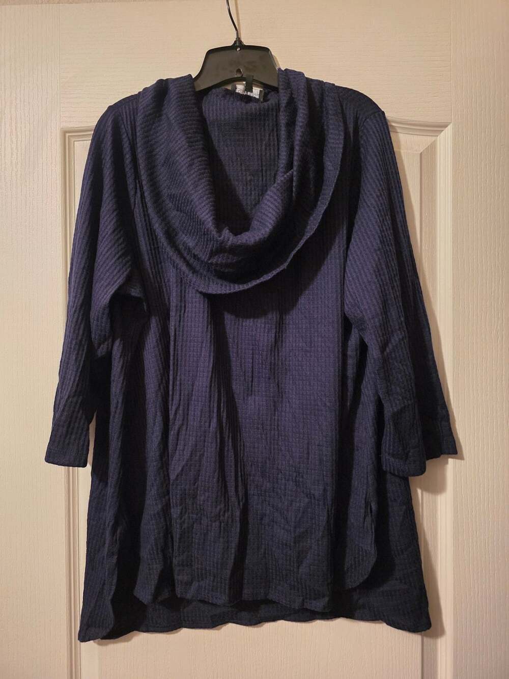 Slinky Brand Cowl Neck Waffle Tunic Top Size 2X Blue